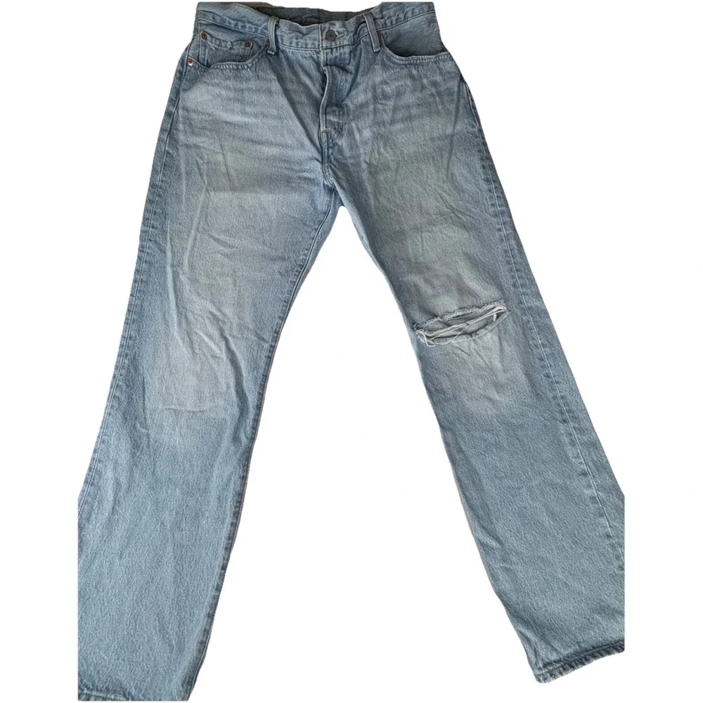 Levi's Premium 501 Mens Straight Leg Distressed Jeans Light Wash Button Fly